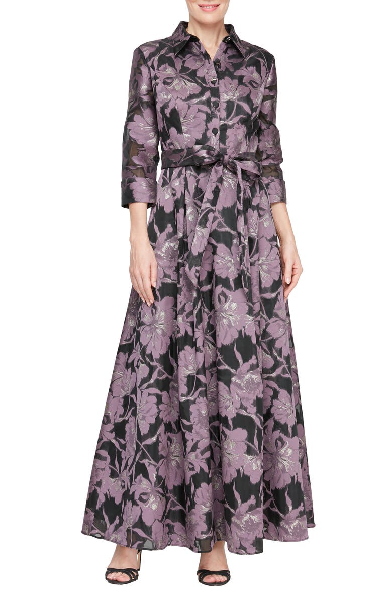 ALEX APPAREL Metallic Floral A-Line Gown, Main, color,
