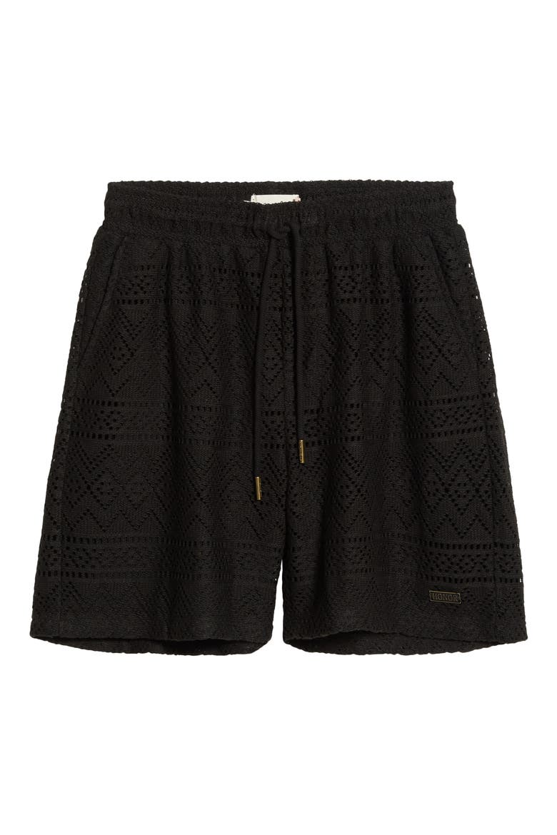 Pointelle Crochet Cotton Blend Drawstring Shorts, Alternate, color, BLACK
