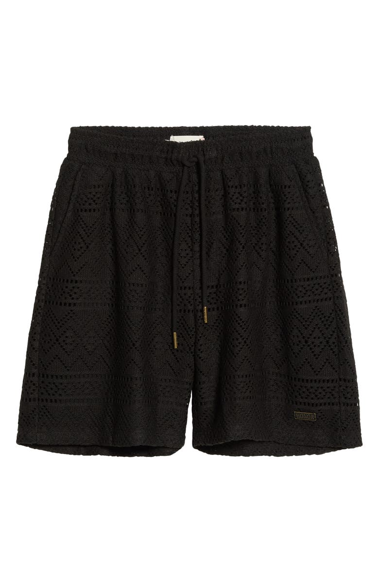 HONOR THE GIFT Pointelle Crochet Cotton Blend Drawstring Shorts, Main, color, Black