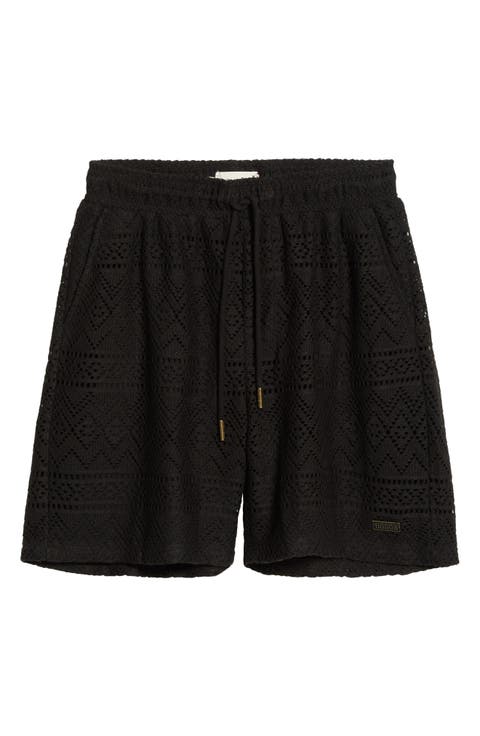 Pointelle Crochet Cotton Blend Drawstring Shorts