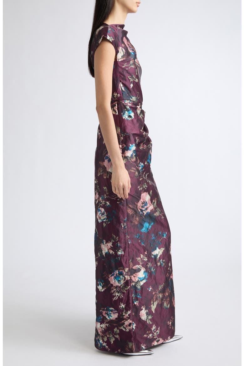 Floral Draped Textured Satin Gown, Alternate, color, FONTEYN ROSE BURGUNDY