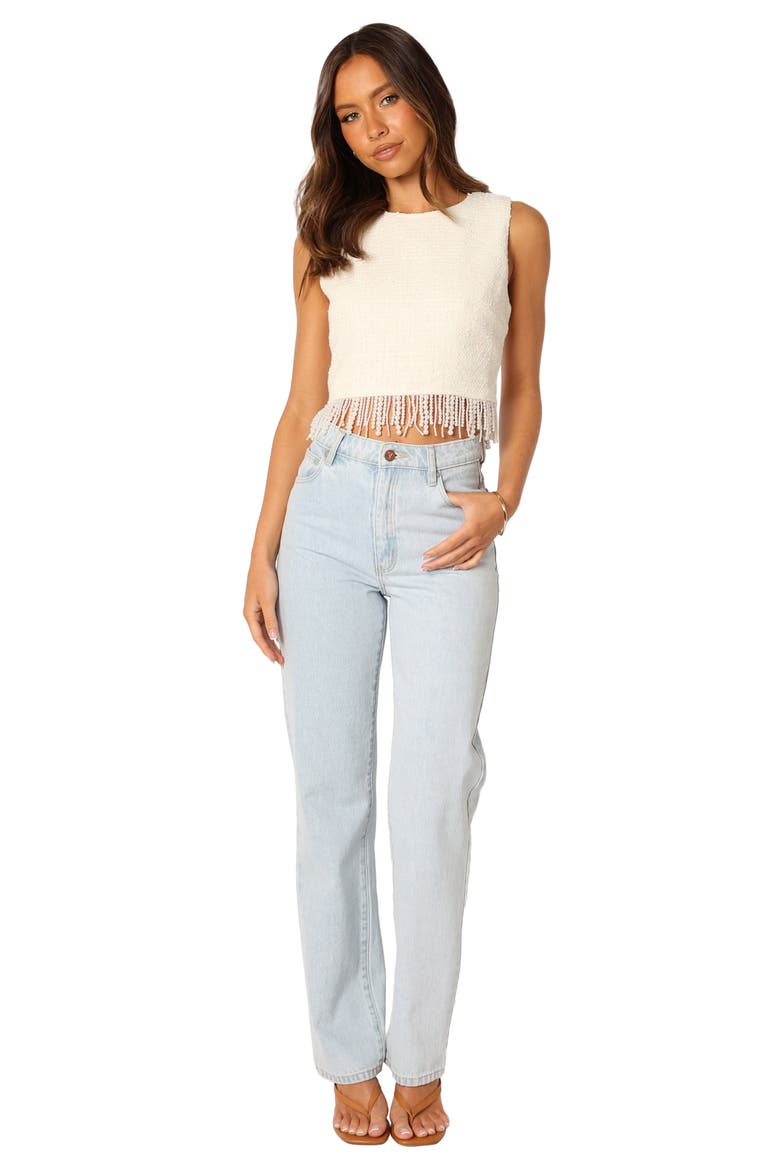 Milana Tweed Bead Fringe Sleeveless Top, Alternate, color, CREAM