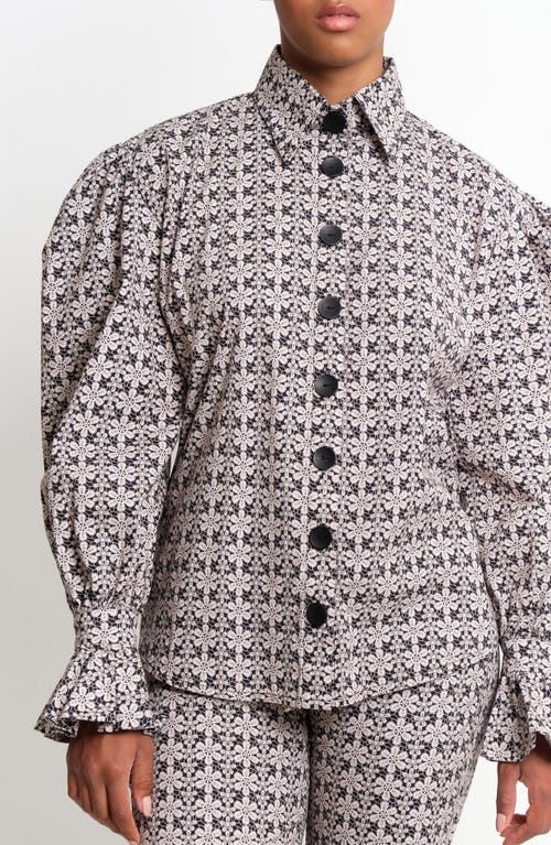 The Lulo Project Sotomayor Puff Sleeve Button-up Shirt In Gray