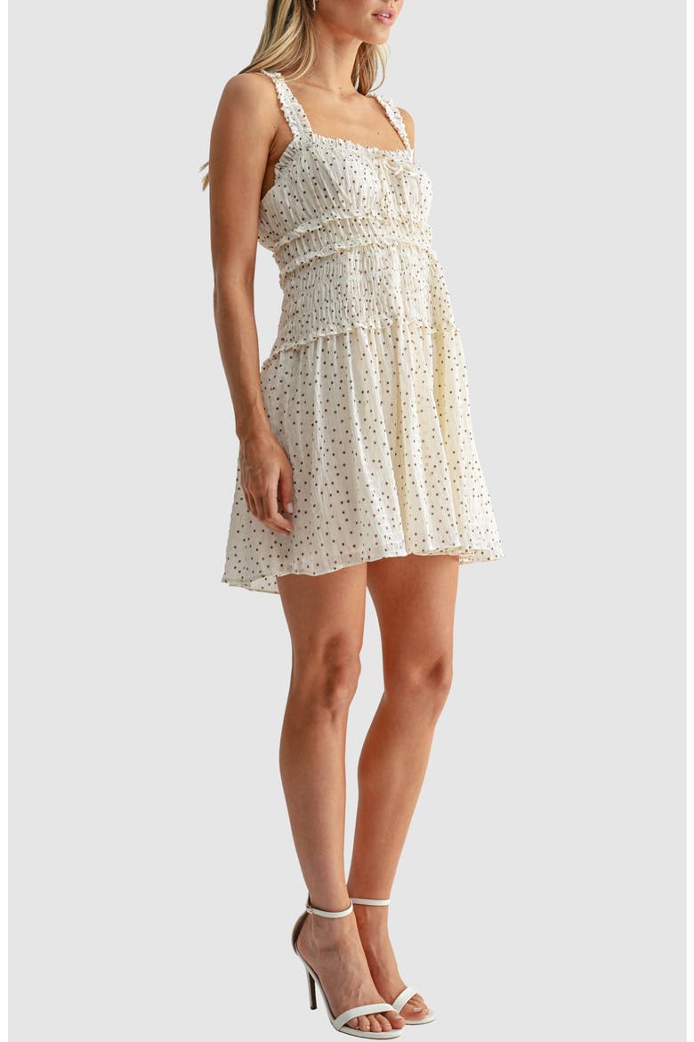Shirred Fit and Flare Minidress, Alternate, color, CREAM BROWN DOT