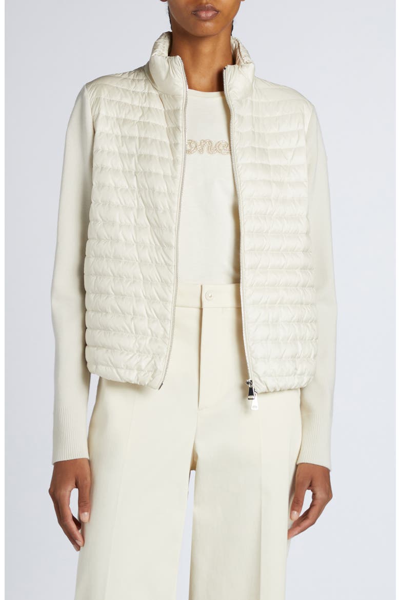 Quilted Down & Virgin Wool Knit Cardigan, Main, color, PEARL WHITE