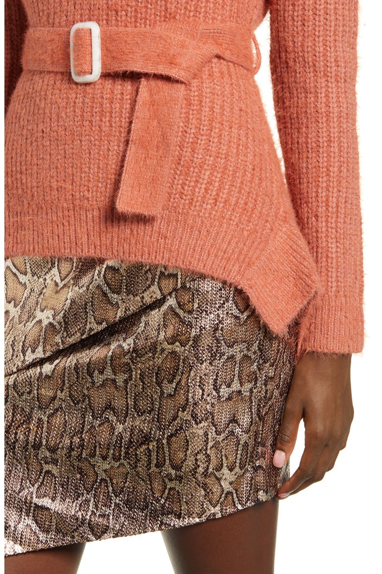 J.O.A Shaker Stitch Belted Sweater, Alternate, color, RUST