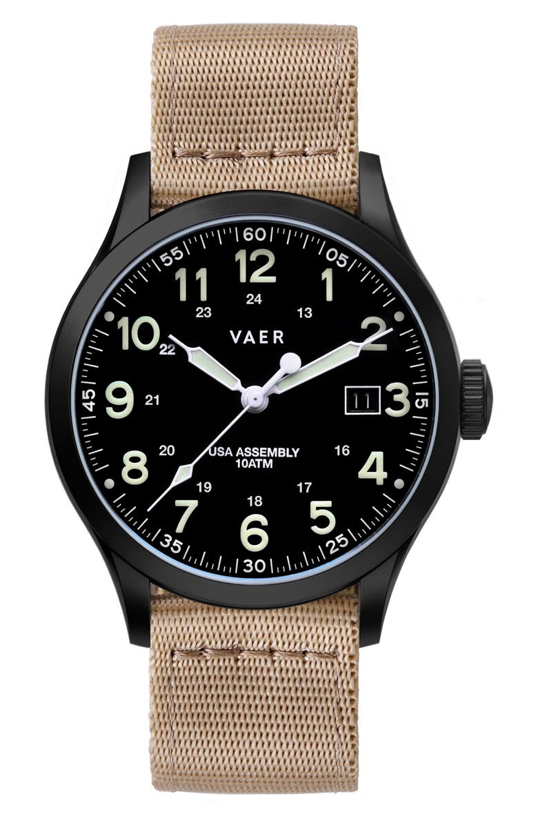 VAER C5 Tactical Field Solar Watch, 40mm, Main, color, Black