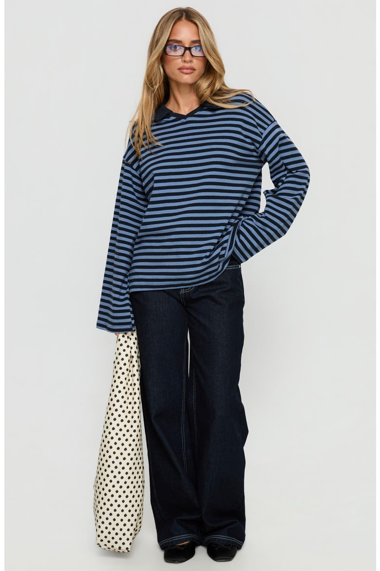 Settle Down Collared Striped Top, Alternate, color, NAVY STRIPE