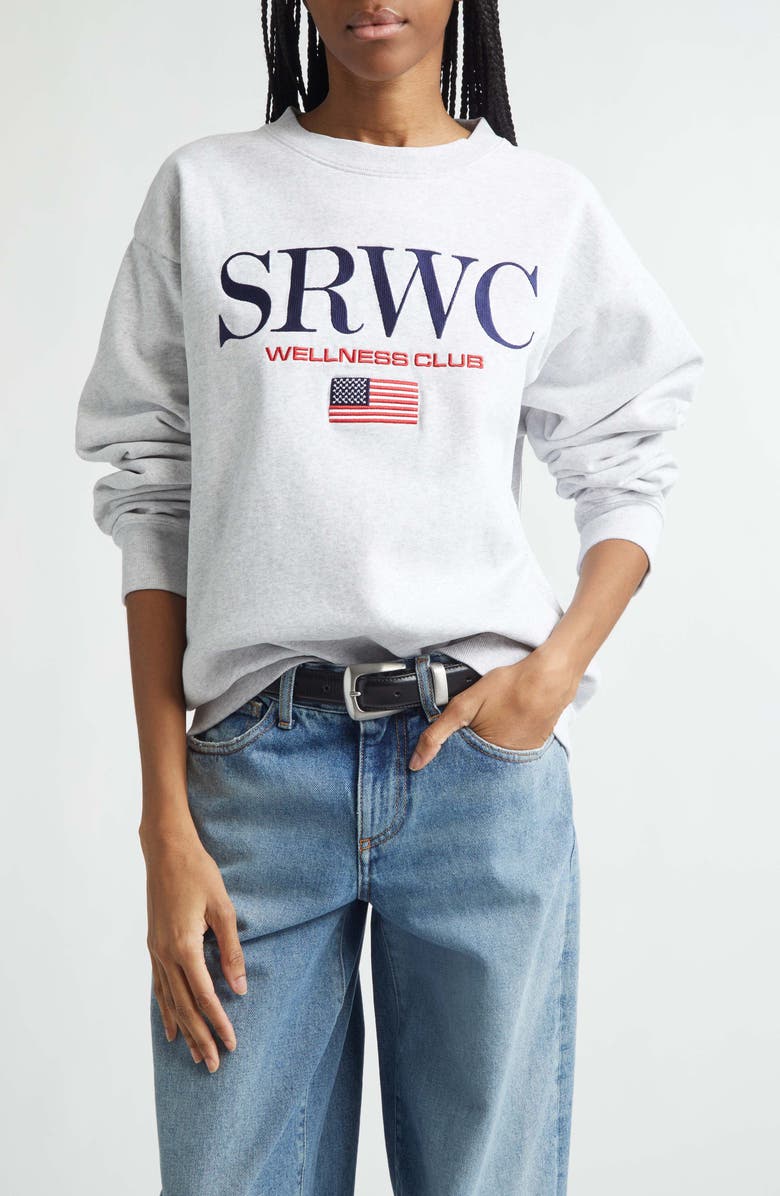 Sporty & Rich Gender Inclusive Nautical Embroidered Fleece Sweatshirt, Main, color, Heather Gray