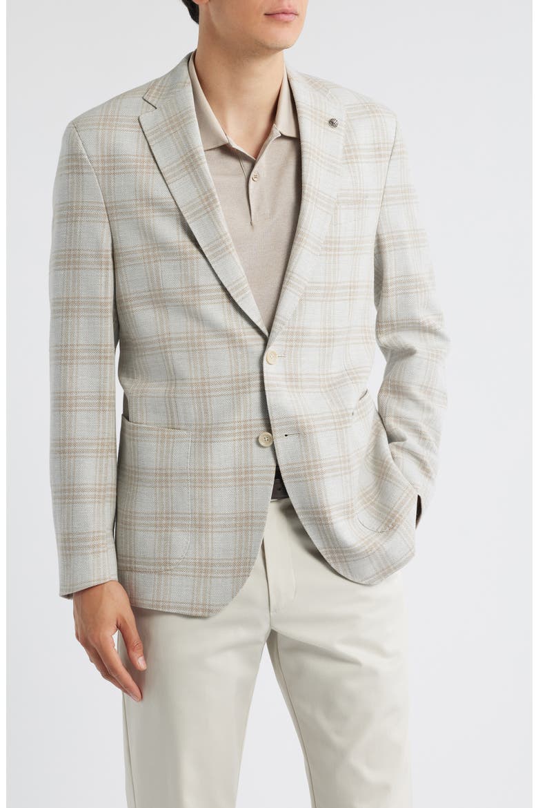 Hampton Light Grey Plaid Knit Wool & Linen Blend Sport Coat, Alternate, color, LIGHT GREY
