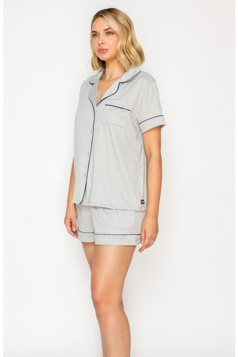 Yummy Jersey Notched Collar & Short Pajama set, Alternate, color, Grey