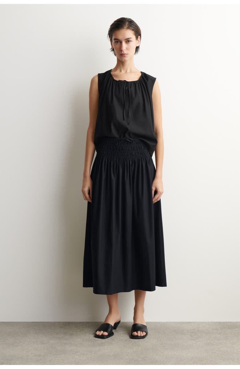 COS Ruched-waist Midi Skirt, Alternate, color, Black
