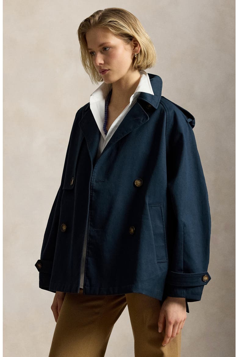 Cotton Twill Balloon Trench Coat, Alternate, color, RL NAVY