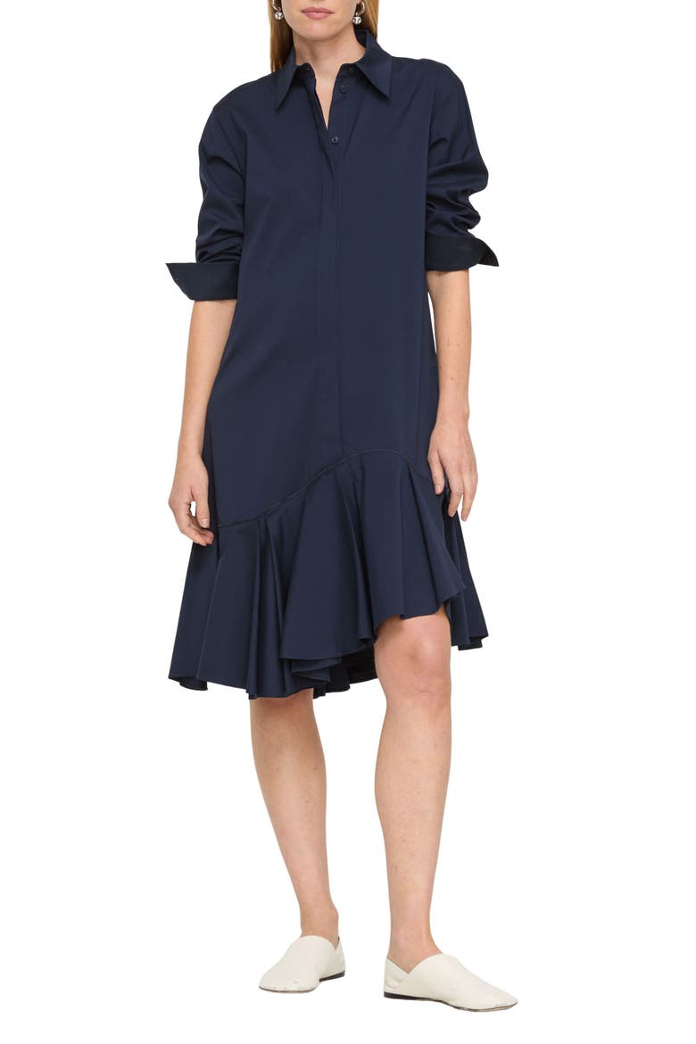 Long Sleeve Stretch Cotton Blend Asymmetric Shirtdress, Main, color, INK