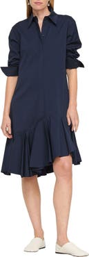 Lafayette 148 New York Long Sleeve Stretch Cotton Blend Asymmetric Shirtdress