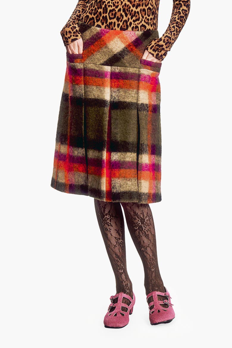 Brushed Wool Plaid Pleated Skirt, Alternate, color, AUTUMN MULTI