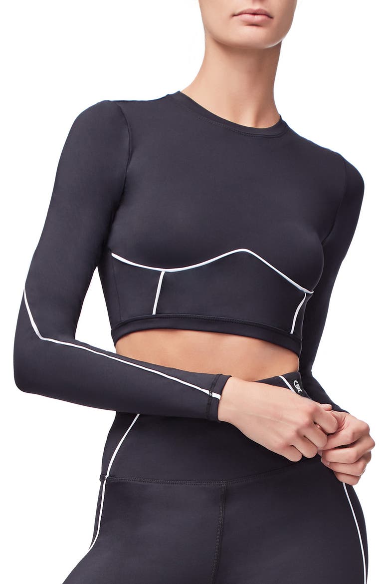 Piped Crop Top, Main, color, BLACK001