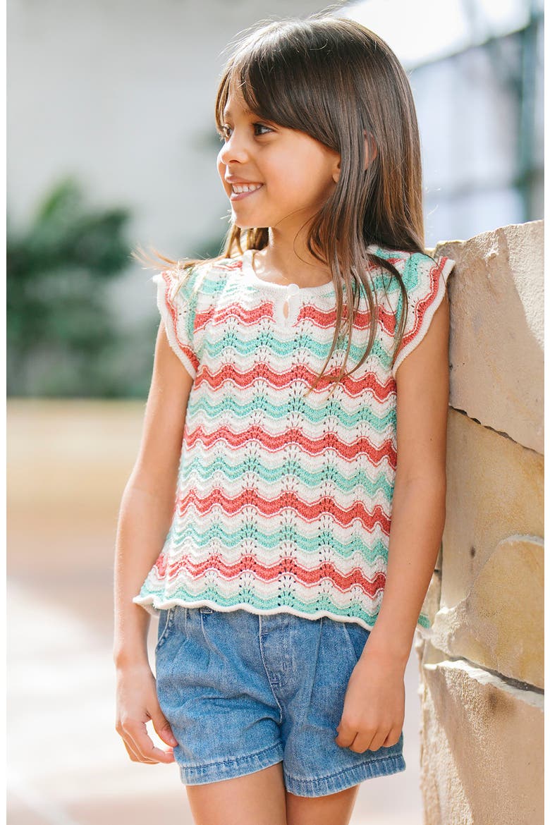 Kids' Organic Flutter Sleeve Sweater Top, Alternate, color, Tidal Wiggle