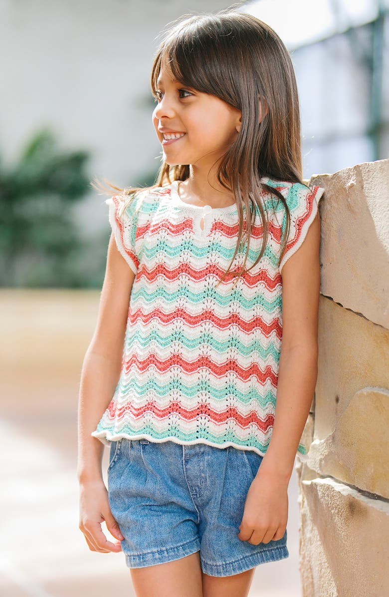 Hope & Henry Kids' Organic Flutter Sleeve Sweater Top, Alternate, color, Tidal Wiggle