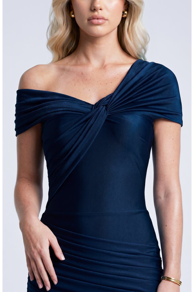 One Shoulder Twist Ruched Mermaid Evening Gown, Alternate, color, Navy