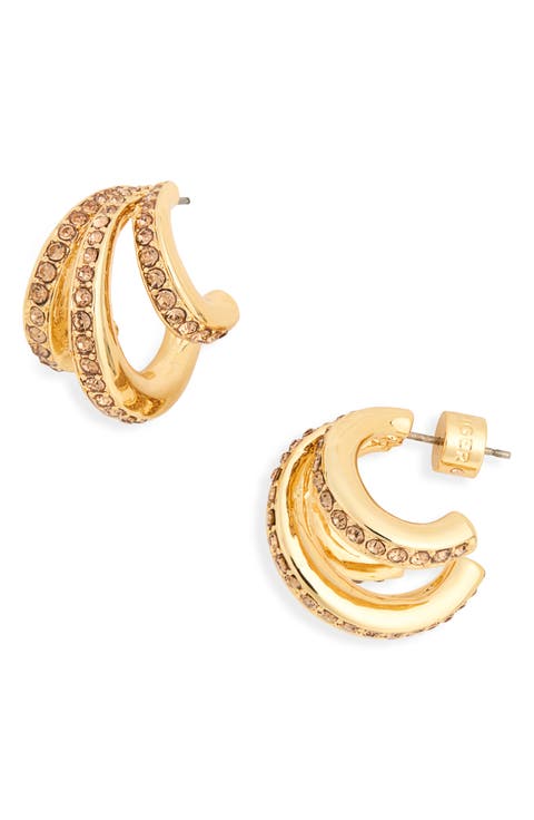 Pavé Crystal Triple Huggie Hoop Earrings