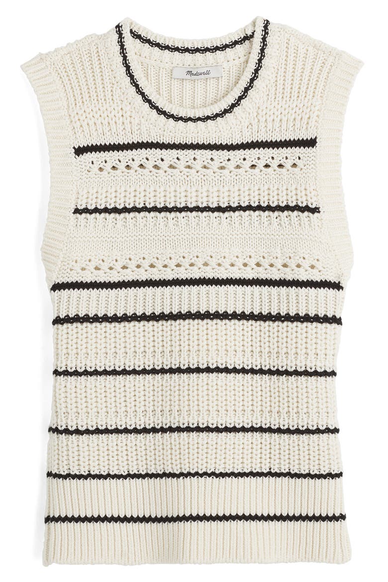 Stripe Cotton Sweater Vest, Alternate, color, JET BLACK MINI STRIPE