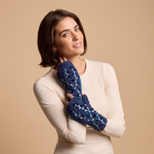 Feelgoodz Artisan Crafted Fleece Lined Azalea Fingerless Gloves In Blue
