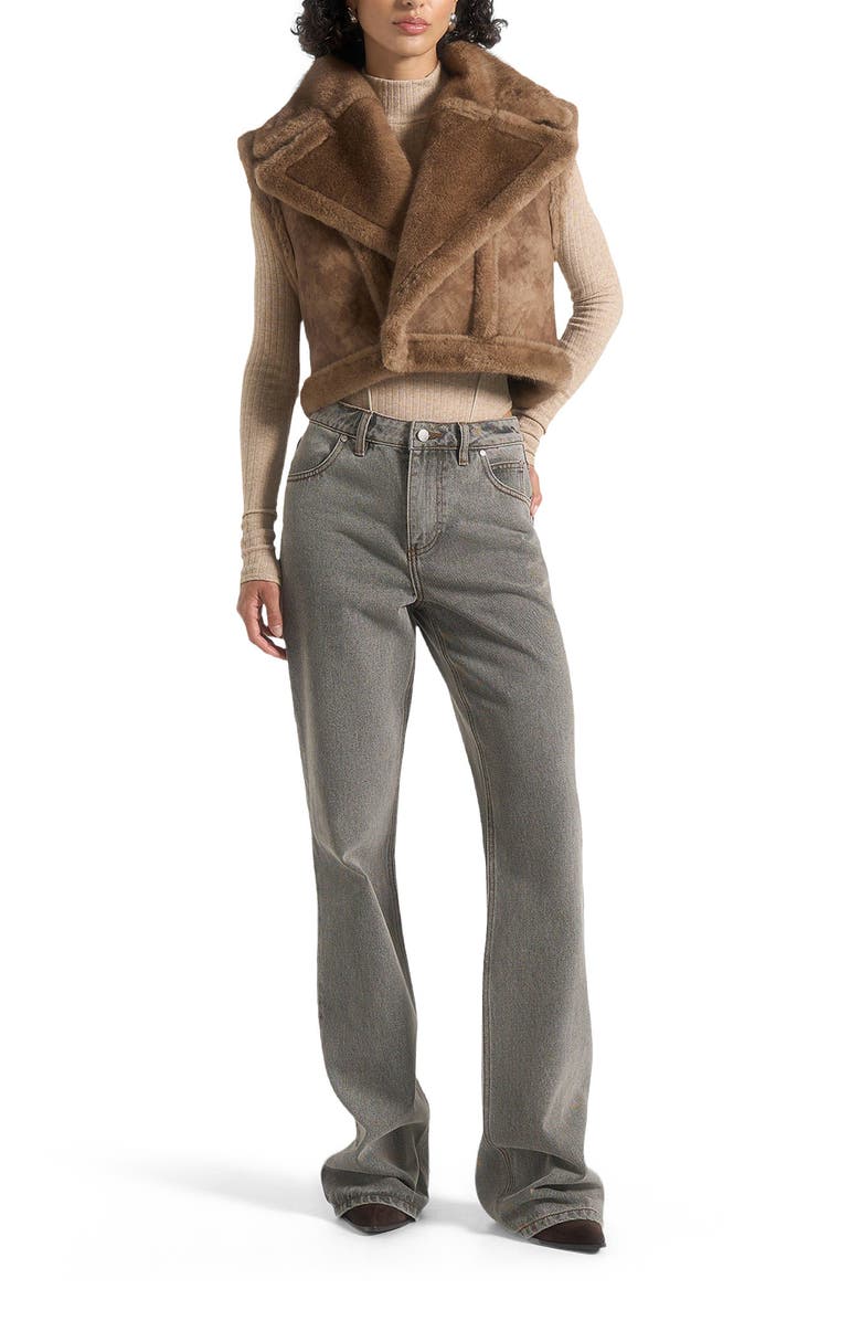 Manière De Voir Kena Vintage Leather & Plush 2-in-1 Gilet Jacket, Alternate, color,