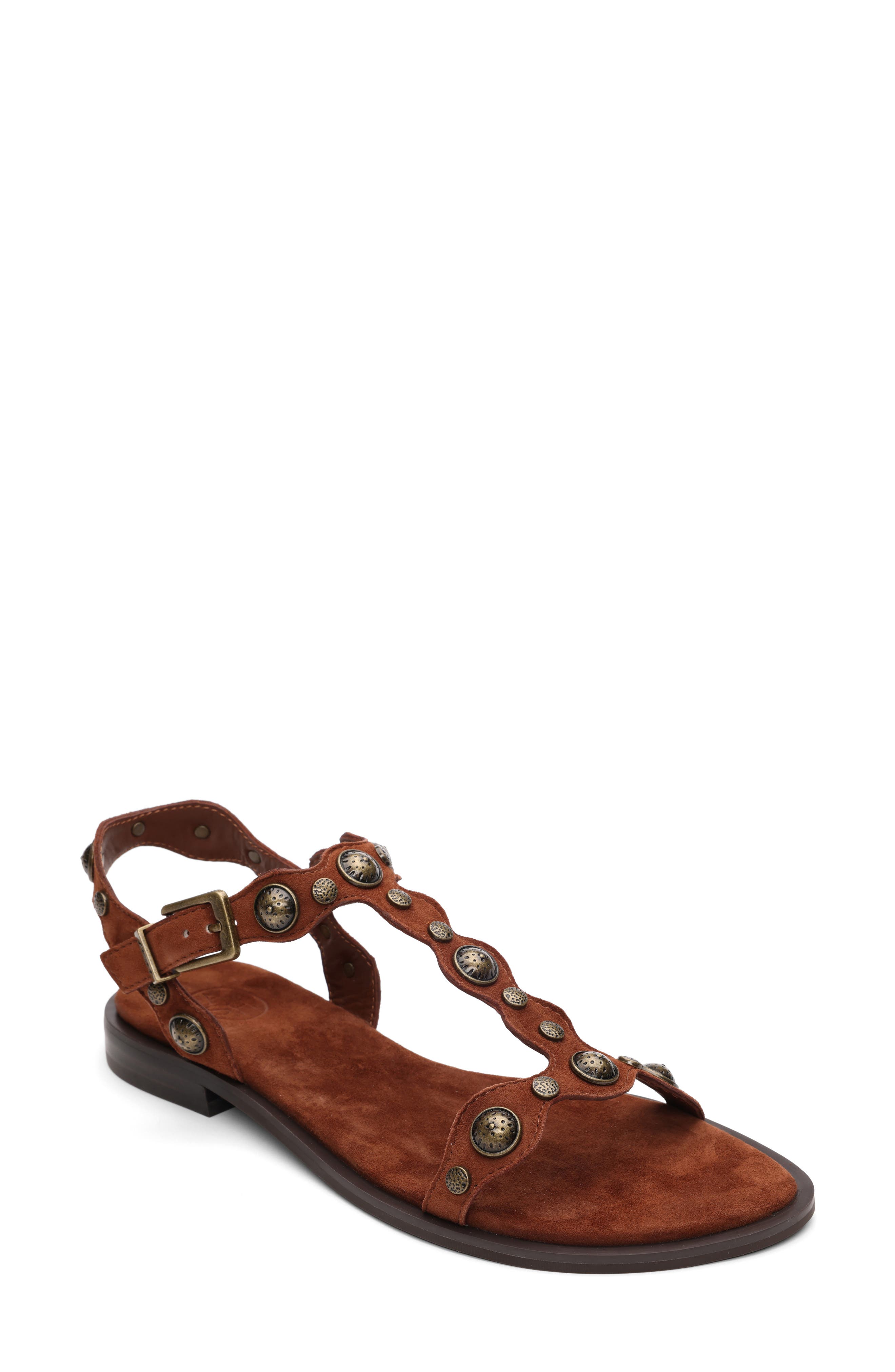 Ash Phanny Metallic Studded Ankle Strap Sandal, Main, color, Tajine