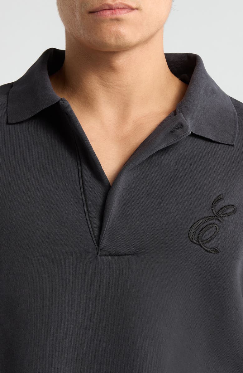 Fear of God Essentials Embroidered Classic Cotton Fleece Polo Sweatshirt, Alternate, color, Vintage Black