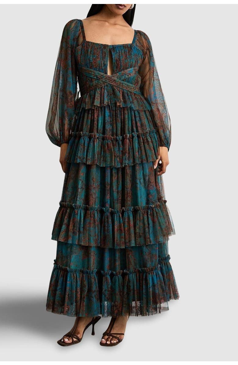 Warehouse Abstract Print Cut Out Maxi Dress, Alternate, color, Blue