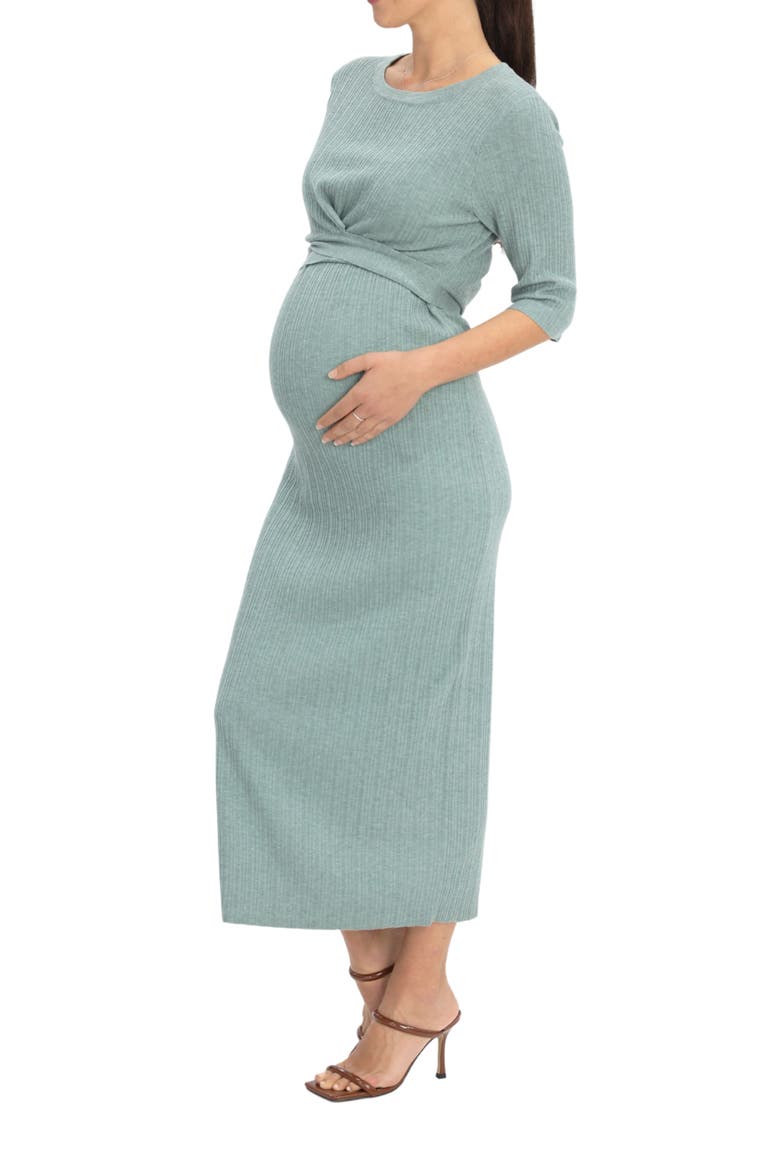Knit Midi Maternity/Nursing Dress, Alternate, color, GREEN