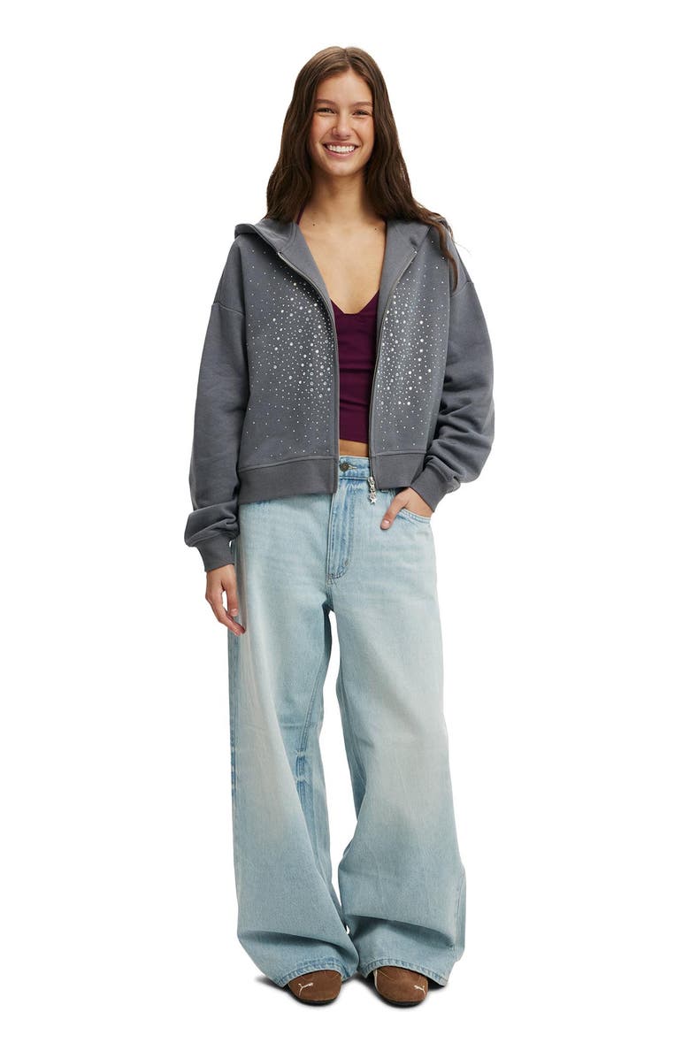 Cotton On Women's Oversized Zip Through Hoodie, Alternate, color, Light Grey Diamante