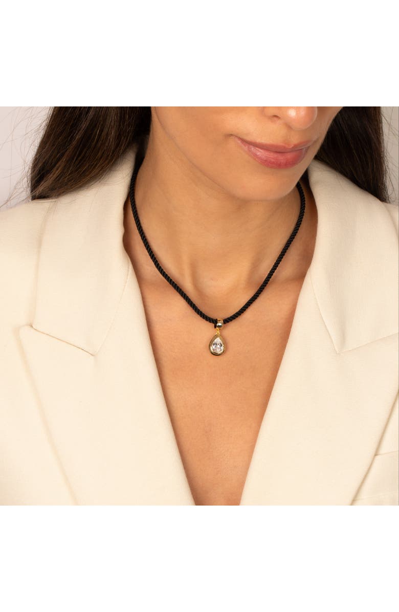 BY ADINA EDEN Colored CZ Pear Bezel Pendant 
Twisted Cotton Rope Necklace, Alternate, color, Black