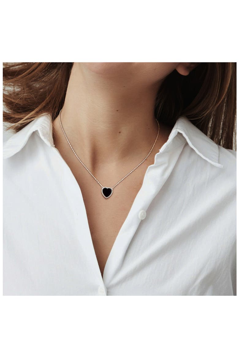 Semiprecious Stone Heart Pendant Necklace, Alternate, color, BLACK