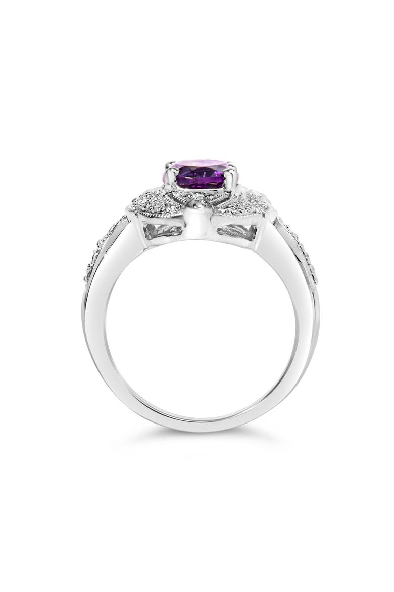 Silver 9x7mm Oval Purple Amethyst and Diamond Accent Cocktail Ring, Alternate, color, White