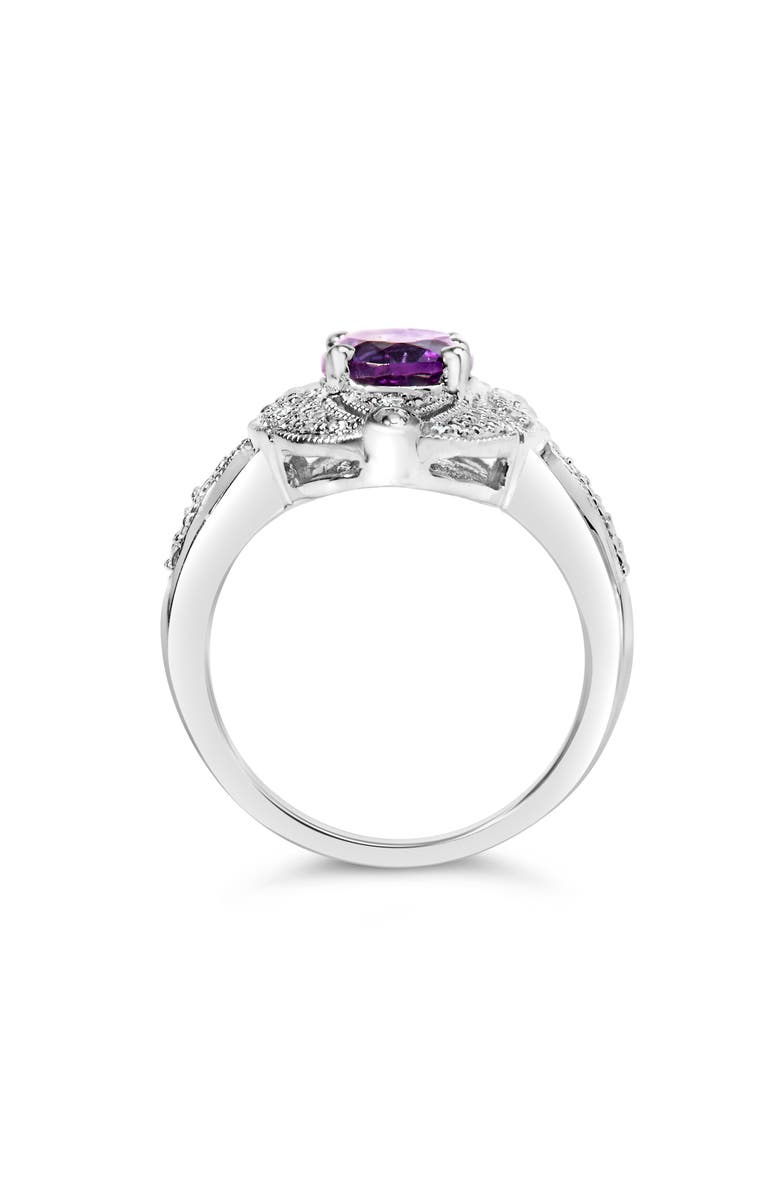 Haus of Brilliance Silver 9x7mm Oval Purple Amethyst and Diamond Accent Cocktail Ring, Alternate, color, White