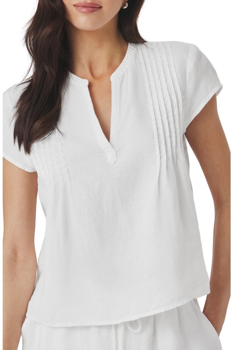 Stella Pintuck Linen Top, Main, color, WHITE