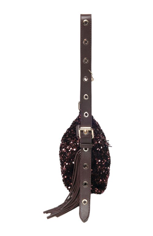 Maje Sequinned Miss M Mini Bag In Brown