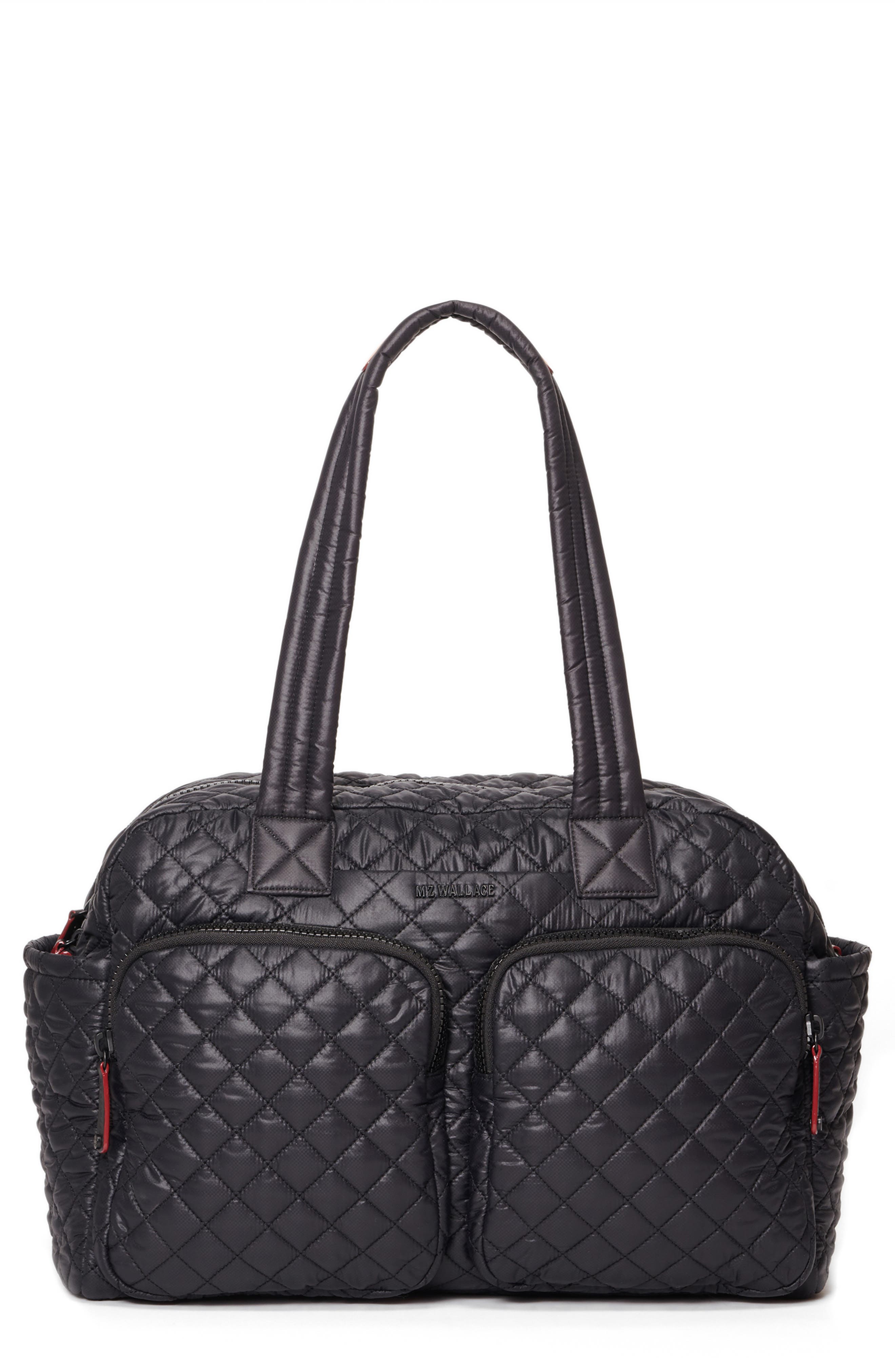 MZ Wallace Nik Quilted Water Resistant Nyon Travel Bag, Main, color, Black