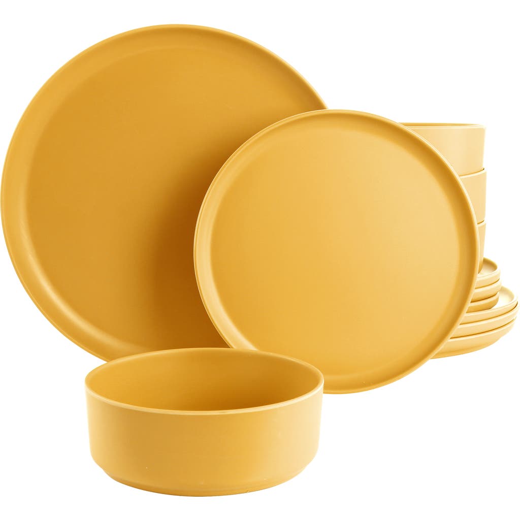 Gibson Home Canyon Crest 12 Piece Round Melamine Dinnerware Set In Yellow