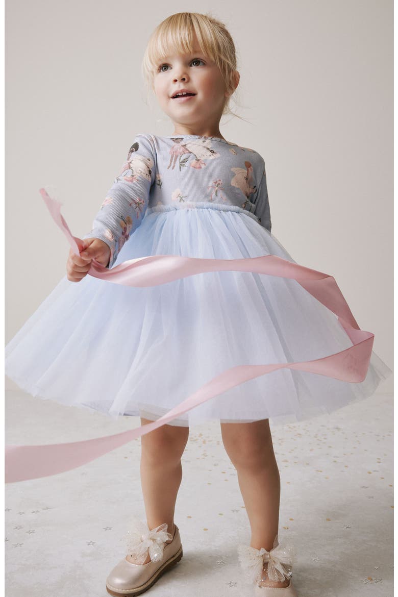 Kids' Fairy Print Long Sleeve Dress, Alternate, color, BLUE