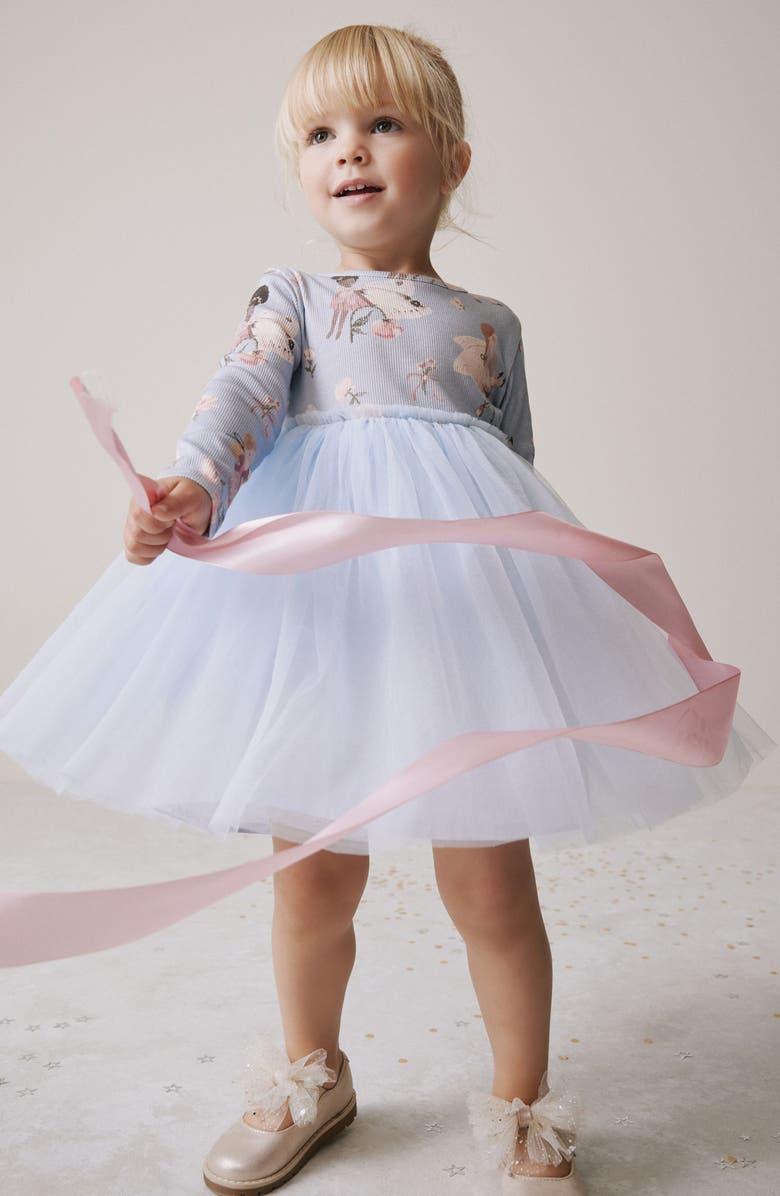 NEXT Kids' Fairy Print Long Sleeve Dress, Alternate, color, Blue