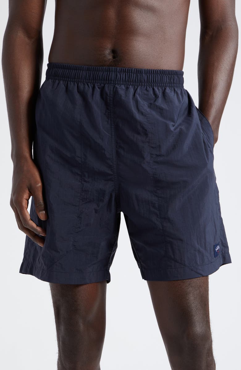 Noah Core Logo Patch Swim Trunks, Main, color, Navy