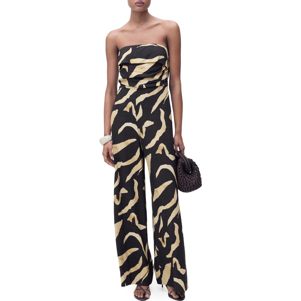 Shop Mango Printed Strapless Jumpsuit In Black