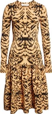Ulla Johnson Camryn Long Sleeve Metallic Tiger Jacquard Dress