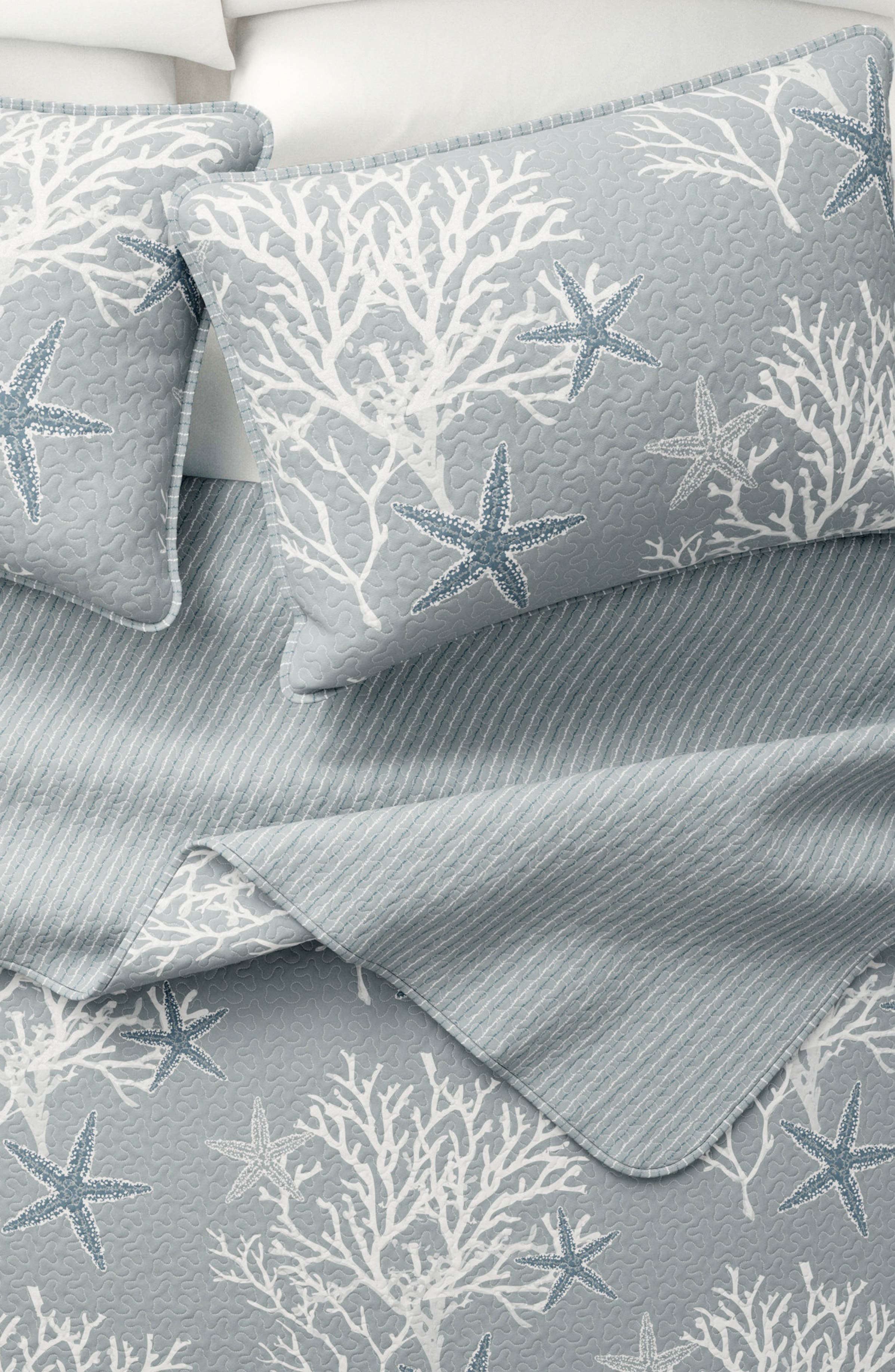 Woven & Weft Coral Starfish Reversible Microfiber Quilt Set