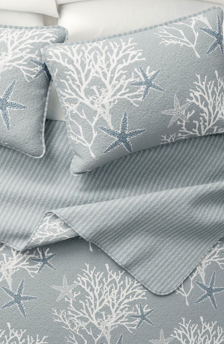 Woven & Weft Coral Starfish Reversible Microfiber Quilt Set, Main, color,