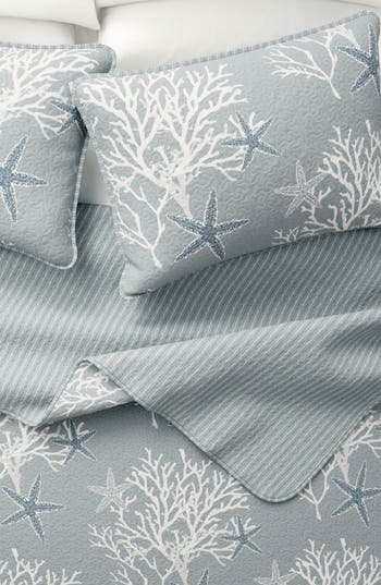 Woven & Weft Coral Starfish Reversible Microfiber Quilt Set In Blue