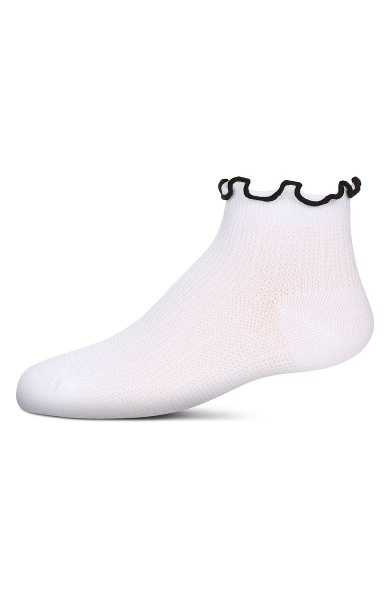 MeMoi Kid's Colored Ruffle Anklet Socks, Main, color, White-Black
